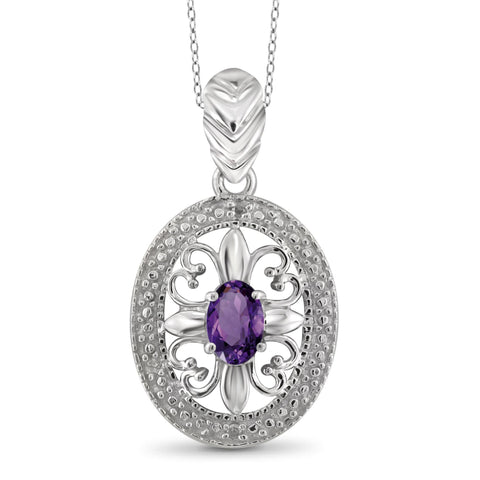 JewelonFire 1/2 Carat T.G.W. Amethyst and White Diamond Accent Sterling Silver Pendant - Assorted Colors