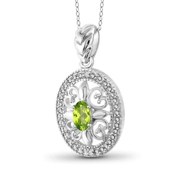 JewelonFire 1/2 Carat T.G.W. Peridot and White Diamond Accent Sterling Silver Pendant - Assorted Colors