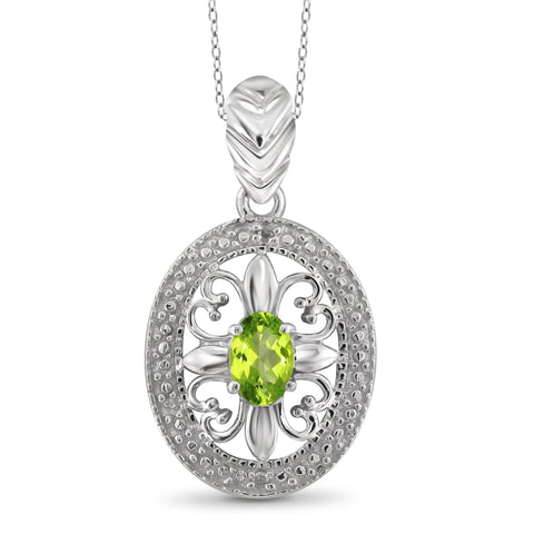 JewelonFire 1/2 Carat T.G.W. Peridot and White Diamond Accent Sterling Silver Pendant - Assorted Colors