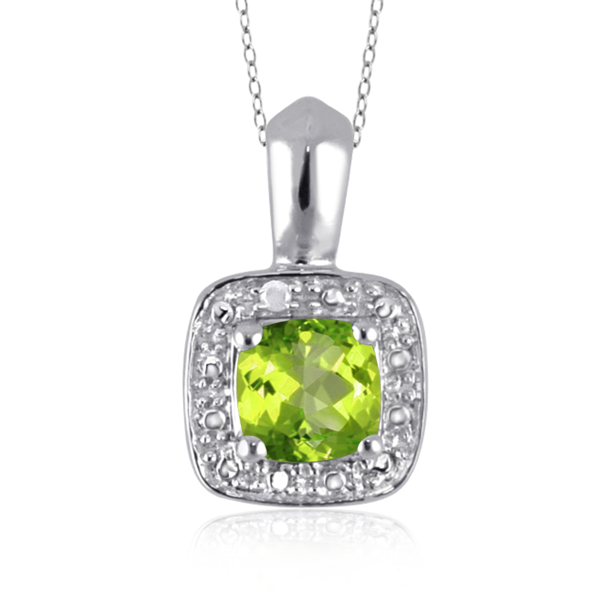 JewelonFire 1.00 Carat T.G.W. Peridot And White Diamond Accent Sterling Silver Pendant - Assorted Colors