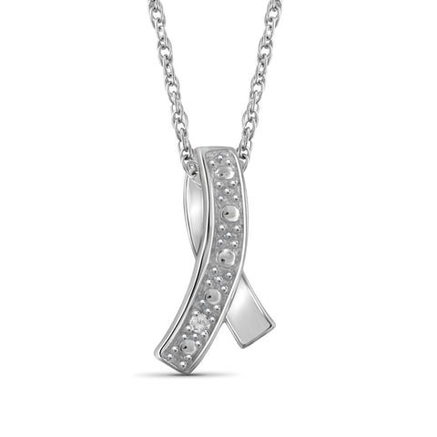 JewelonFire Accent White Diamond Ribbon Pendant in Sterling Silver