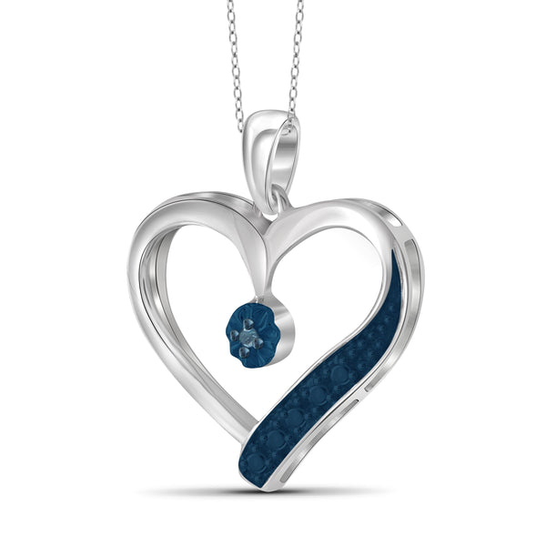 JewelonFire Blue Diamond Accent Sterling Silver Heart Pendant