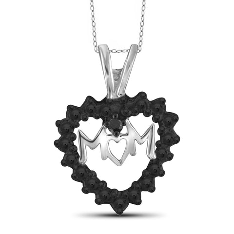 JewelonFire Black Diamond Accent Sterling Silver Mother Heart Pendant - Assorted Colors