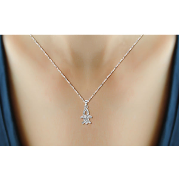 JewelonFire Accent White Diamond Fleur-de-lis Pendant in Sterling Silver