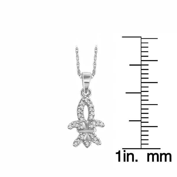 JewelonFire Accent White Diamond Fleur-de-lis Pendant in Sterling Silver