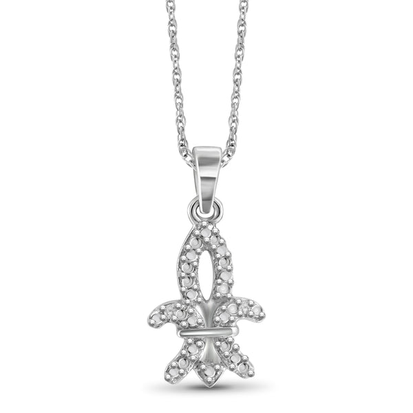 JewelonFire Accent White Diamond Fleur-de-lis Pendant in Sterling Silver