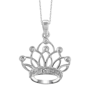 JewelonFire Accent White Diamond Crown Pendant in Sterling Silver