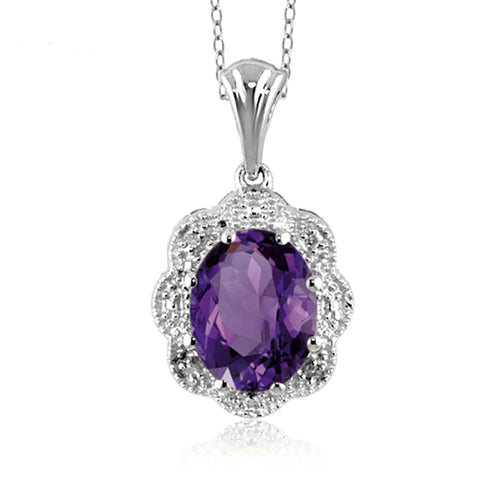 JewelonFire 1.60 Carat T.G.W. Amethyst and White Diamond Accent Sterling Silver Pendant - Assorted Colors