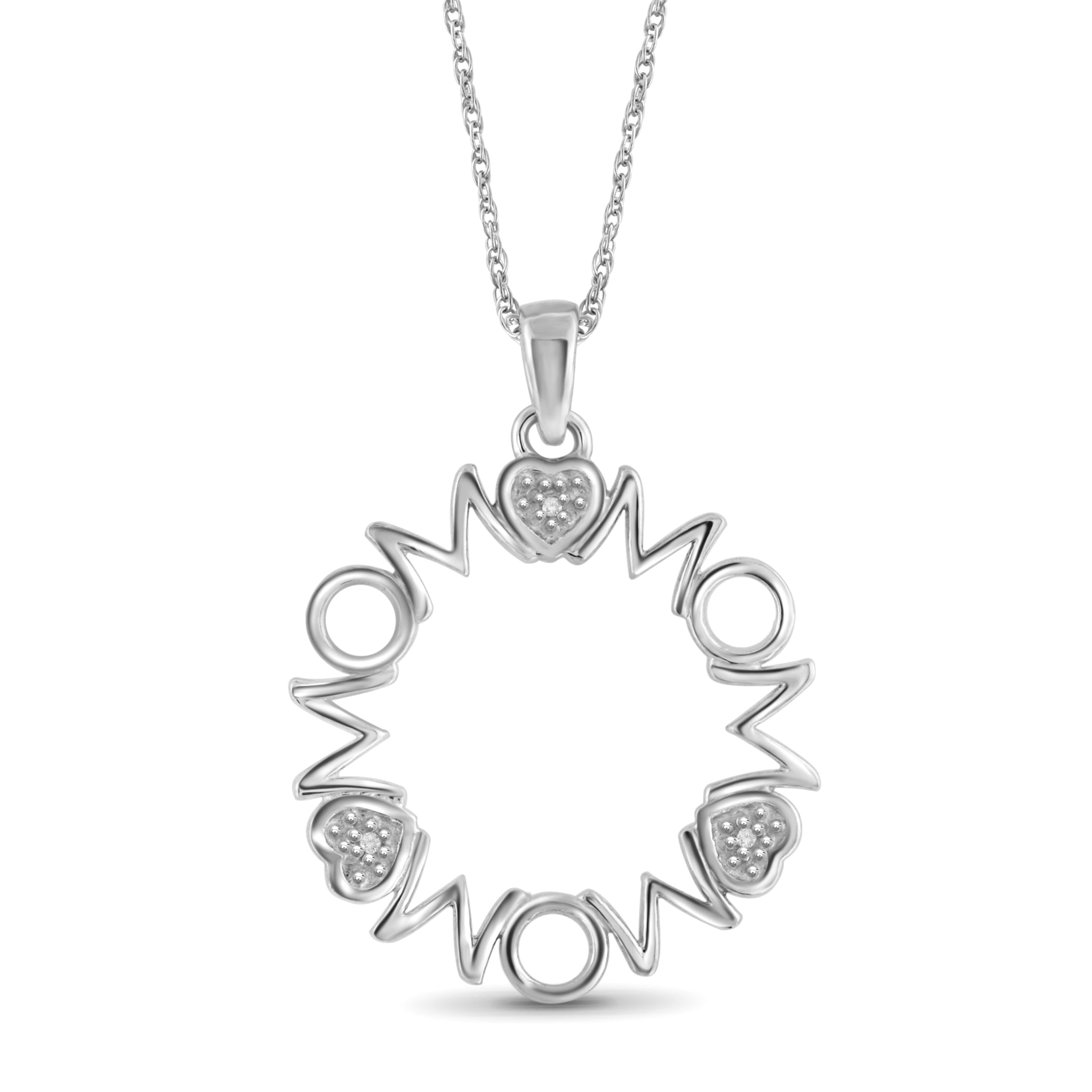 JewelonFire Accent White Diamond MOM Pendant in Sterling Silver