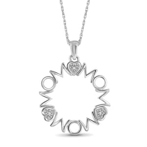 JewelonFire Accent White Diamond MOM Pendant in Sterling Silver