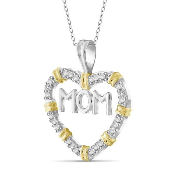 JewelonFire White Diamond Accent Sterling Silver Mother Heart Two-Tone Pendant