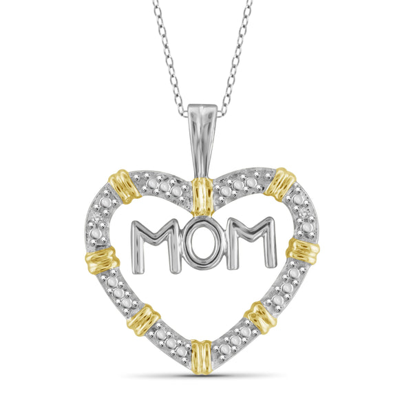 JewelonFire White Diamond Accent Sterling Silver Mother Heart Two-Tone Pendant