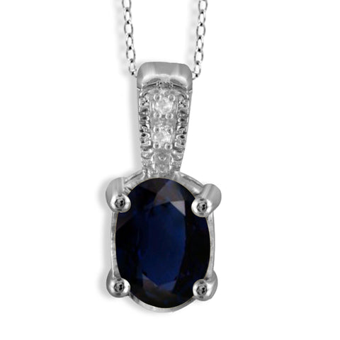 JewelonFire 1.00 Carat T.G.W. Sapphire and White Diamond Accent Sterling Silver Pendant - Assorted Colors