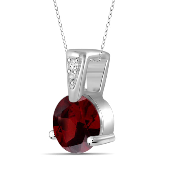 JewelonFire 3/4 Carat T.G.W. Garnet And White Diamond Accent Sterling Silver Pendant - Assorted Colors