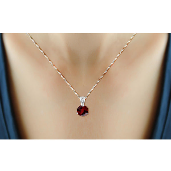 JewelonFire 3/4 Carat T.G.W. Garnet And White Diamond Accent Sterling Silver Pendant - Assorted Colors