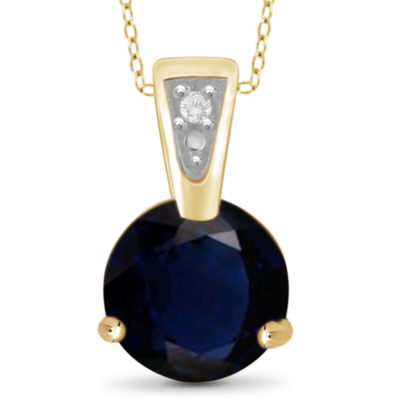 JewelonFire 1 1/5 Carat T.G.W. Sapphire and White Diamond Accent Sterling Silver Fashion Pendant - Assorted Colors