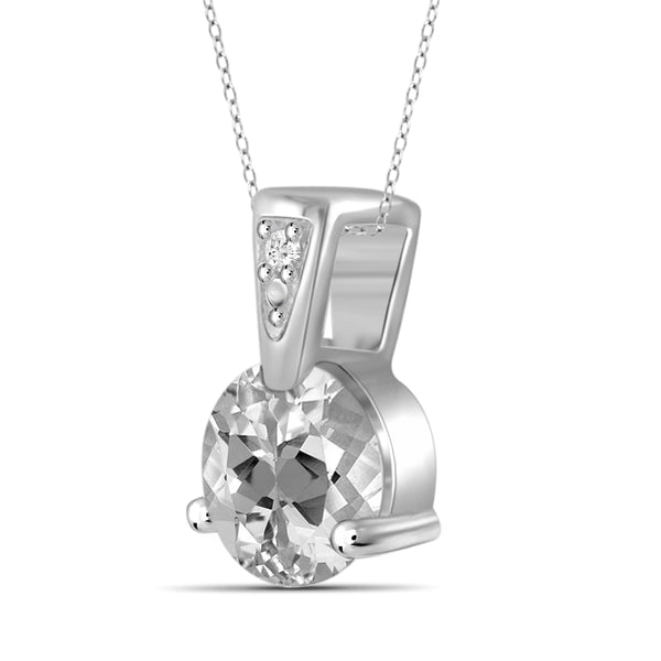 JewelonFire 1.00 Carat T.G.W. White Topaz And White Diamond Accent Sterling Silver Pendant - Assorted Colors