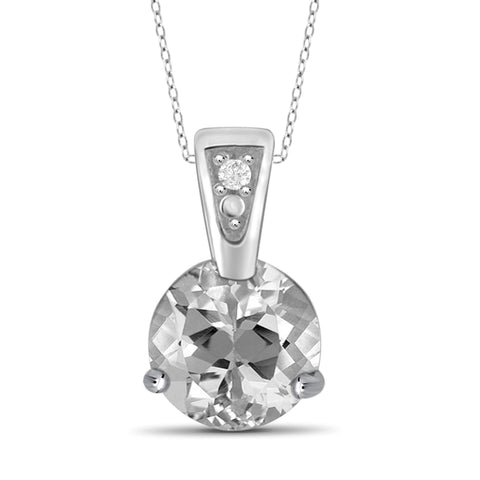 JewelonFire 1.00 Carat T.G.W. White Topaz And White Diamond Accent Sterling Silver Pendant - Assorted Colors