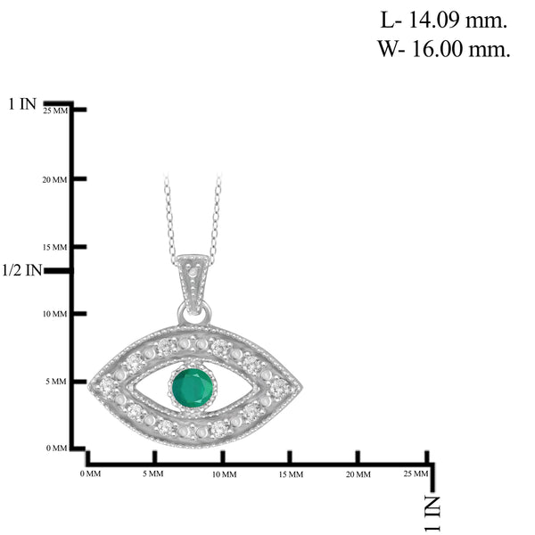 JewelonFire 1/7 Carat T.G.W. Emerald and White Diamond Accent Sterling Silver Evil Eye Pendant - Assorted Colors