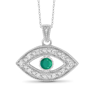 JewelonFire 1/7 Carat T.G.W. Emerald and White Diamond Accent Sterling Silver Evil Eye Pendant - Assorted Colors