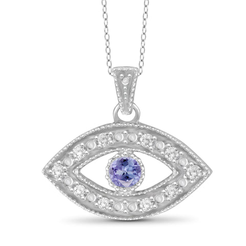 JewelonFire Tanzanite Accent and White Diamond Accent Sterling Silver Evil Eye Pendant - Assorted Colors