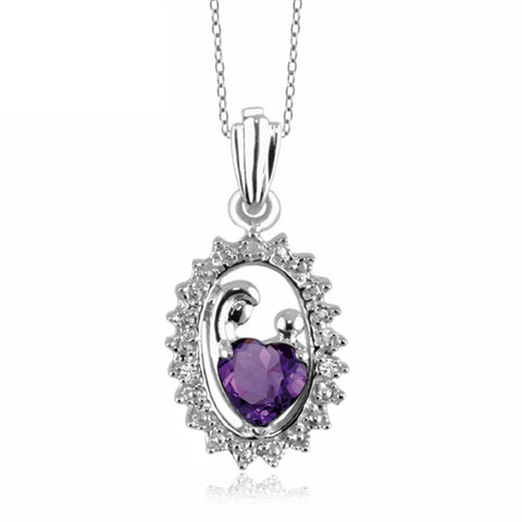 JewelonFire 1/2 Carat T.G.W. Amethyst And White Diamond Accent Sterling Silver Mother with Child Pendant - Assorted Colors