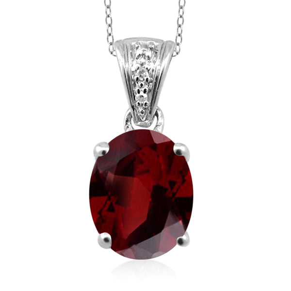 JewelonFire 2.15 Carat T.G.W. Garnet and White Diamond Accent Sterling Silver Pendant - Assorted Colors