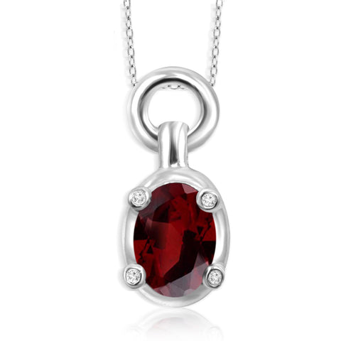 JewelonFire 1.00 Carat T.G.W. Garnet And White Diamond Accent Sterling Silver Pendant - Assorted Colors