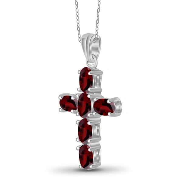 JewelonFire 2.00 Carat T.G.W. Garnet Sterling Silver Cross Pendant - Assorted Colors