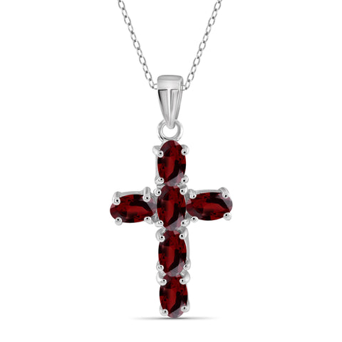 JewelonFire 2.00 Carat T.G.W. Garnet Sterling Silver Cross Pendant - Assorted Colors