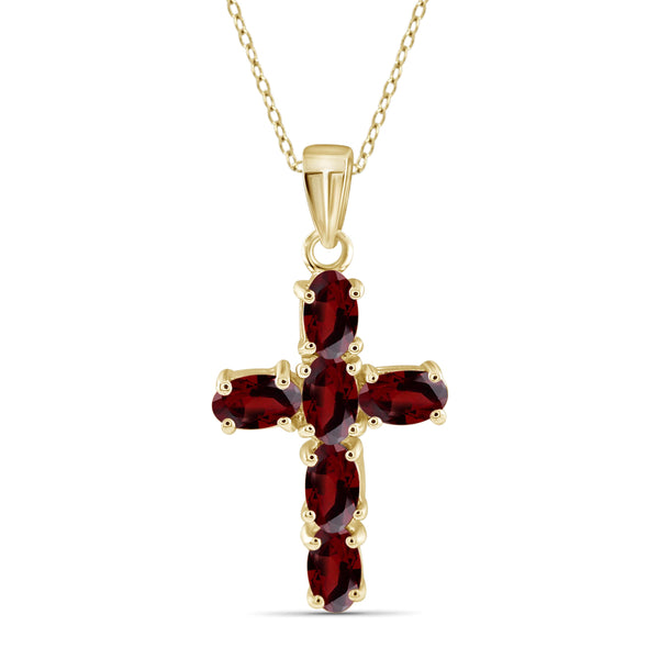 JewelonFire 2.00 Carat T.G.W. Garnet Sterling Silver Cross Pendant - Assorted Colors