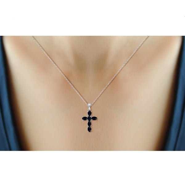 JewelonFire 1.90 Carat T.G.W. Sapphire Sterling Silver Cross Pendant - Assorted Colors