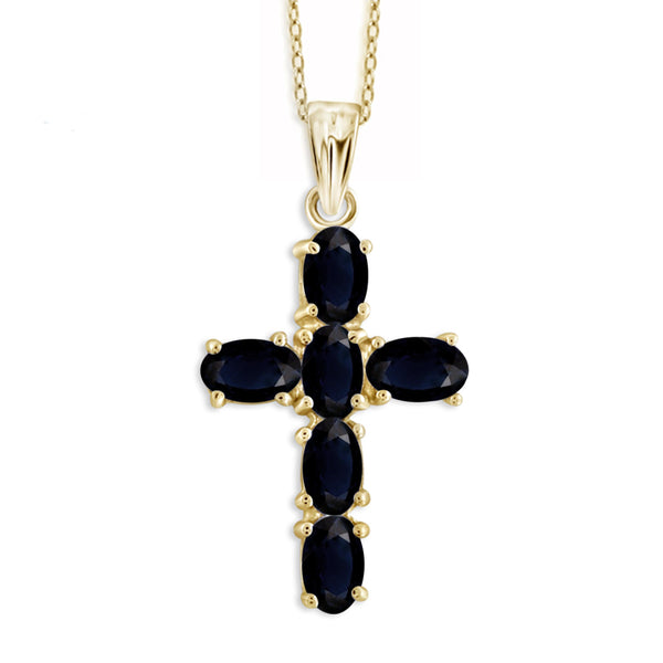 JewelonFire 1.90 Carat T.G.W. Sapphire Sterling Silver Cross Pendant - Assorted Colors