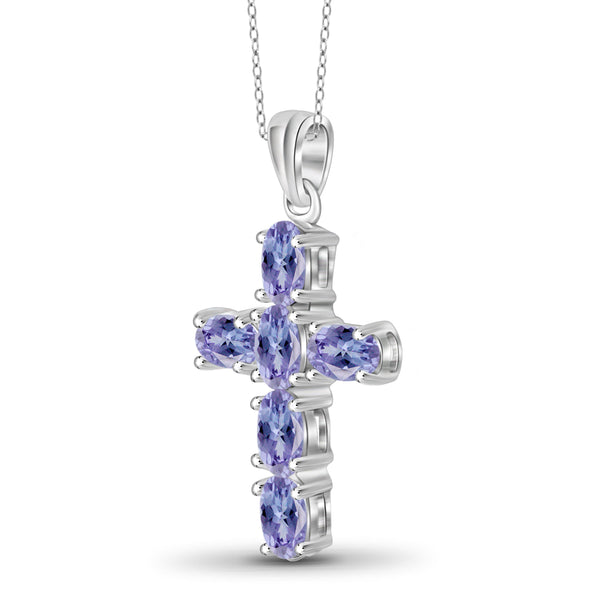 JewelonFire 1.40 Carat T.G.W. Tanzanite Sterling Silver Cross Pendant - Assorted Colors