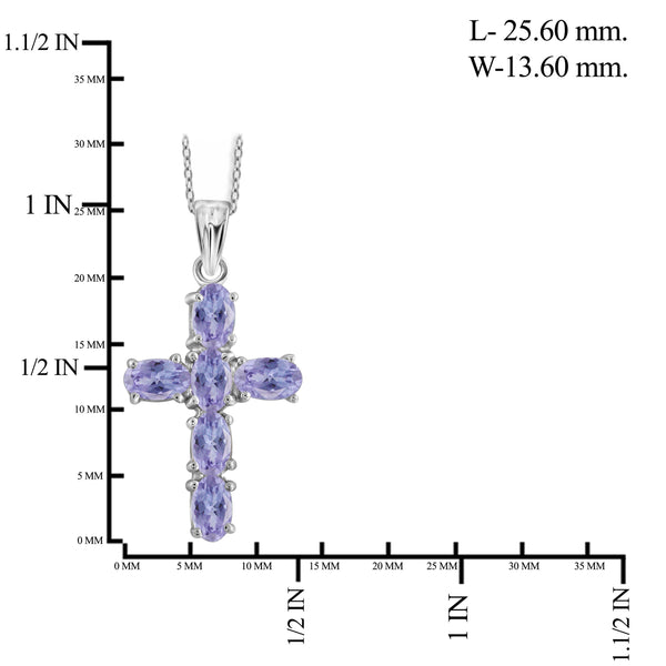 JewelonFire 1.40 Carat T.G.W. Tanzanite Sterling Silver Cross Pendant - Assorted Colors