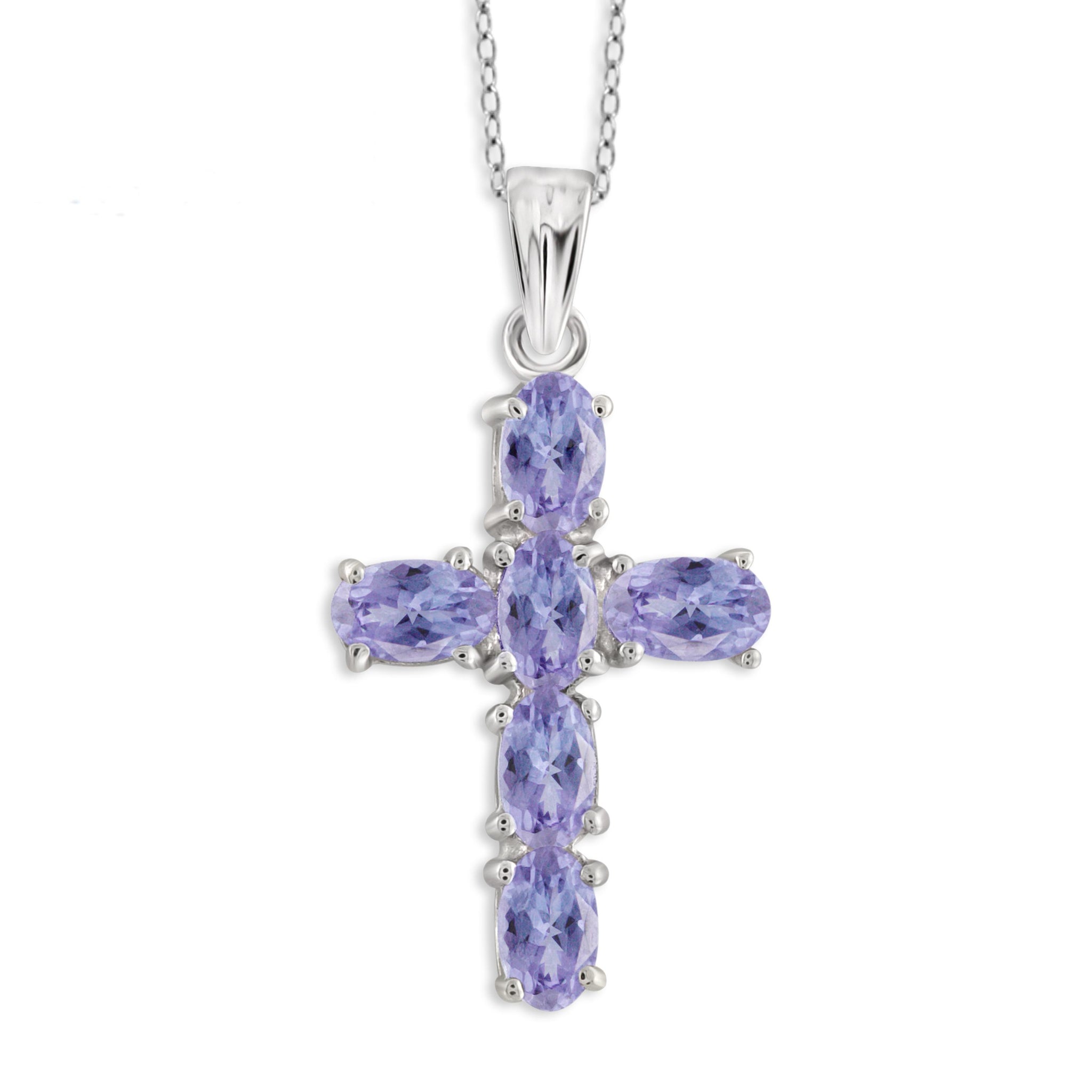 JewelonFire 1.40 Carat T.G.W. Tanzanite Sterling Silver Cross Pendant - Assorted Colors