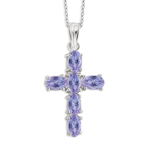 JewelonFire 1.40 Carat T.G.W. Tanzanite Sterling Silver Cross Pendant - Assorted Colors