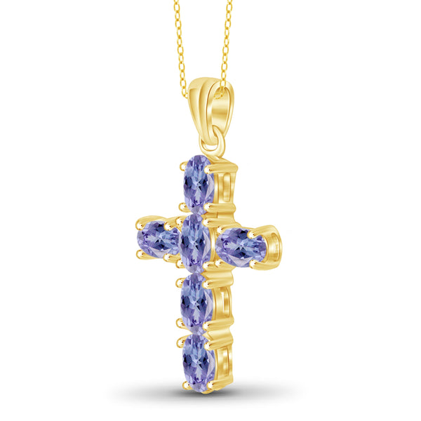 JewelonFire 1.40 Carat T.G.W. Tanzanite Sterling Silver Cross Pendant - Assorted Colors