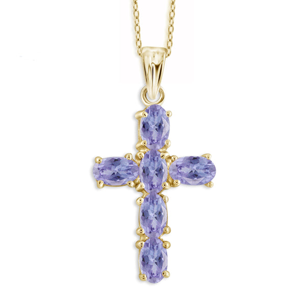 JewelonFire 1.40 Carat T.G.W. Tanzanite Sterling Silver Cross Pendant - Assorted Colors