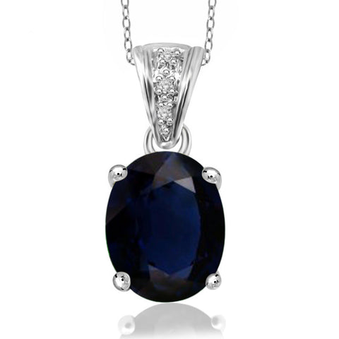 JewelonFire 1.90 Carat T.G.W. Sapphire and White Diamond Accent Sterling Silver Fashion Pendant - Assorted Colors