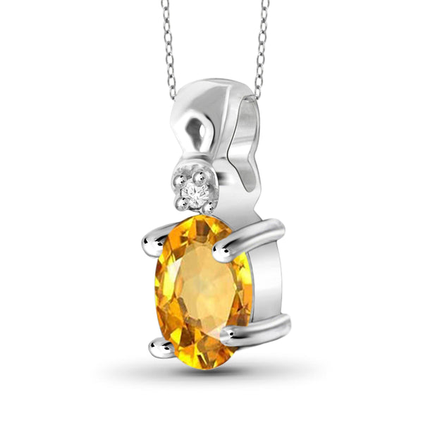 JewelonFire 1/2 Carat T.G.W. Citrine and White Diamond Accent Sterling Silver Pendant - Assorted Colors