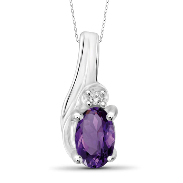 JewelonFire 1/4 Carat T.G.W. Amethyst and White Diamond Accent Sterling Silver Pendant - Assorted Colors