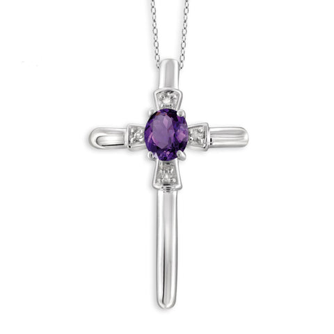 JewelonFire 1/4 Carat T.G.W. Amethyst and White Diamond Accent Sterling Silver Cross Pendant - Assorted Colors