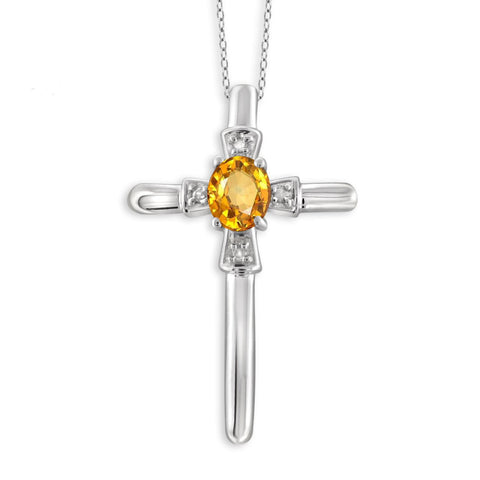 JewelonFire 1/4 Carat T.G.W. Citrine and White Diamond Accent Sterling Silver Pendant - Assorted Colors