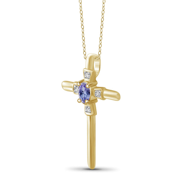 JewelonFire 0.20 Carat T.G.W. Tanzanite and White Diamond Accent Sterling Silver Cross Pendant - Assorted Colors