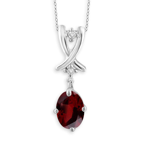 JewelonFire 1.00 Carat T.G.W. Garnet And Accent White Diamond Sterling Silver Pendant - Assorted Colors