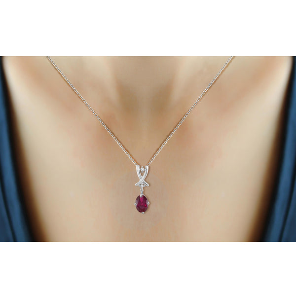 JewelonFire 0.90 Carat T.G.W. Ruby and White Diamond Accent Sterling Silver Pendant - Assorted Colors