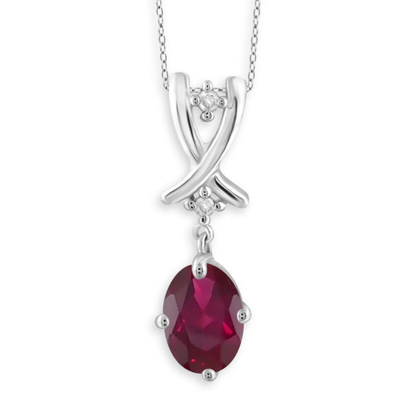 JewelonFire 0.90 Carat T.G.W. Ruby and White Diamond Accent Sterling Silver Pendant - Assorted Colors