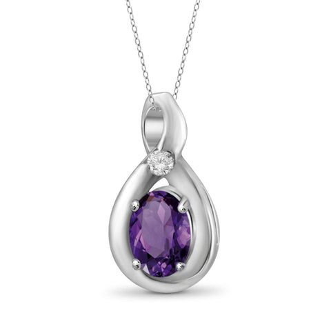 JewelonFire 1/2 Carat T.G.W. Amethyst and White Diamond Accent Sterling Silver Pendant - Assorted Colors