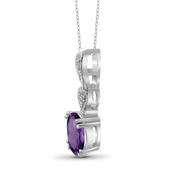 JewelonFire 1.60 Carat T.G.W. Amethyst and White Diamond Accent Sterling Silver Pendant - Assorted Colors